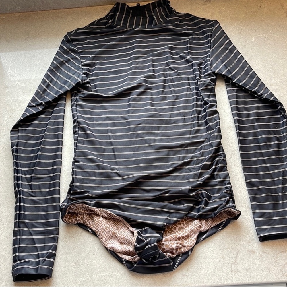 Acacia Swimwear Black and White Striped Bodysuit